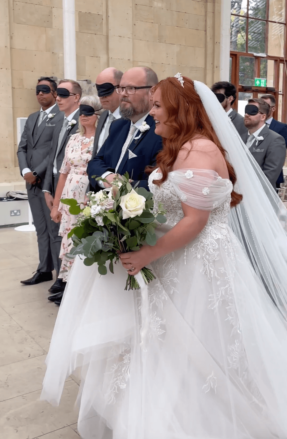 The bride had all her guests, including the groom, blindfolded for a special experience. (Courtesy of <a href="https://www.instagram.com/theweddingguy__/">Adam Stewart</a>)
