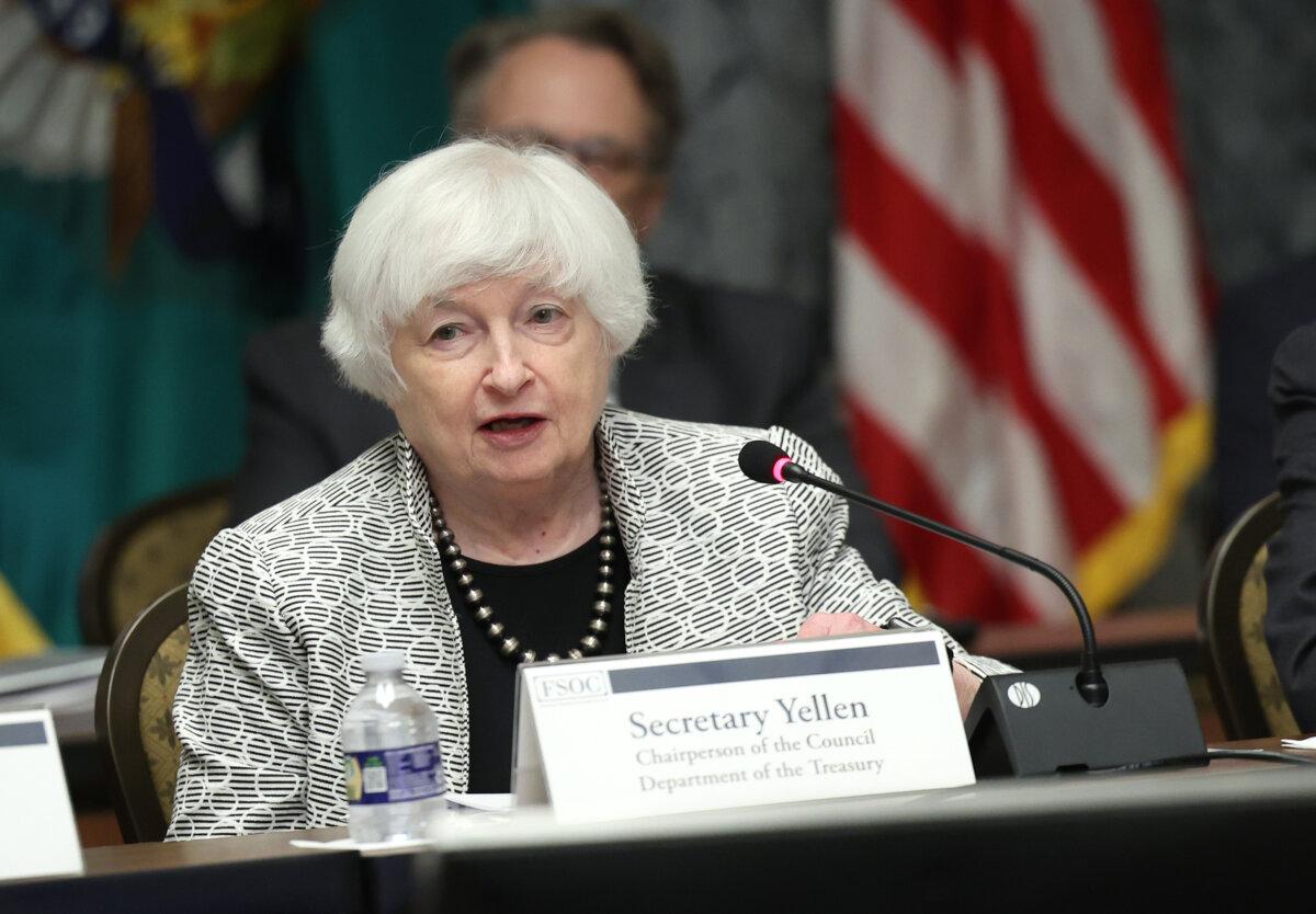 Treasury Secretary Janet Yellen delivers remarks during a meeting of the Financial Stability Oversight Council at the U.S. Treasury in Washington, on July 28, 2023. (Kevin Dietsch/Getty Images)