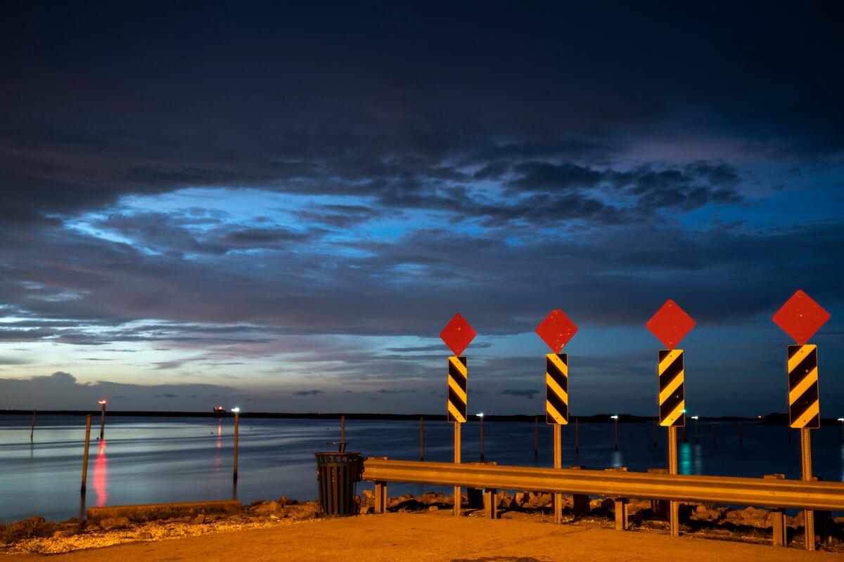 A road dead ends near the bank of the Mississippi River Gulf Outlet, which is now closed to maritime shipping due to extensive saltwater intrusion, erosion, and degradation of the surrounding wetlands, in Shell Beach, La., on Aug. 22, 2019.  (Drew Angerer/Getty Images)