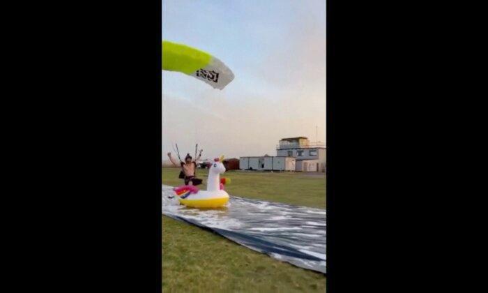 Video: Skydiver Lands on Inflatable Unicorn