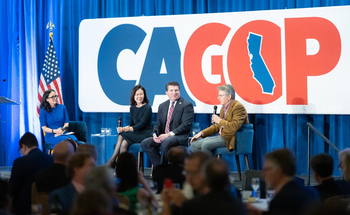 CA GOP Chairwoman Jessica Patterson (L) at the CA GOP 2023 convention in Sacramento, Calif., on March 11, 2023. (John Fredricks/The Epoch Times)