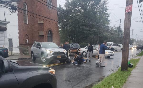 A recent collision event on Staten Island's Travis neighborhood, involving illegal immigrants driving a moped without a license, according to Mr. Aspinall. (Courtesy of John Aspinall)