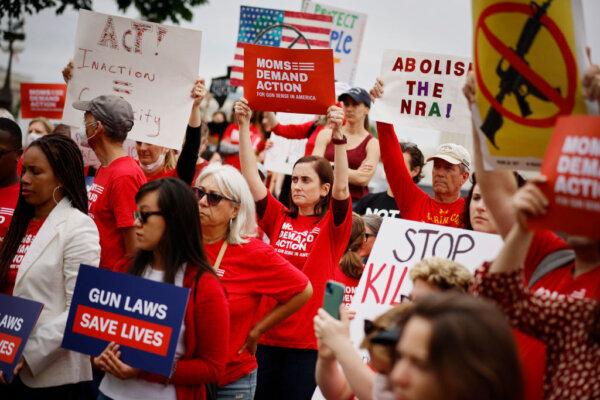Gun-control advocacy groups participate in a rally organized by Moms Demand Action, Everytown for Gun Safety, and Students Demand Action with Democrat members of Congress outside the U.S. Capitol in Washington on May 26, 2022. (Chip Somodevilla/Getty Images)