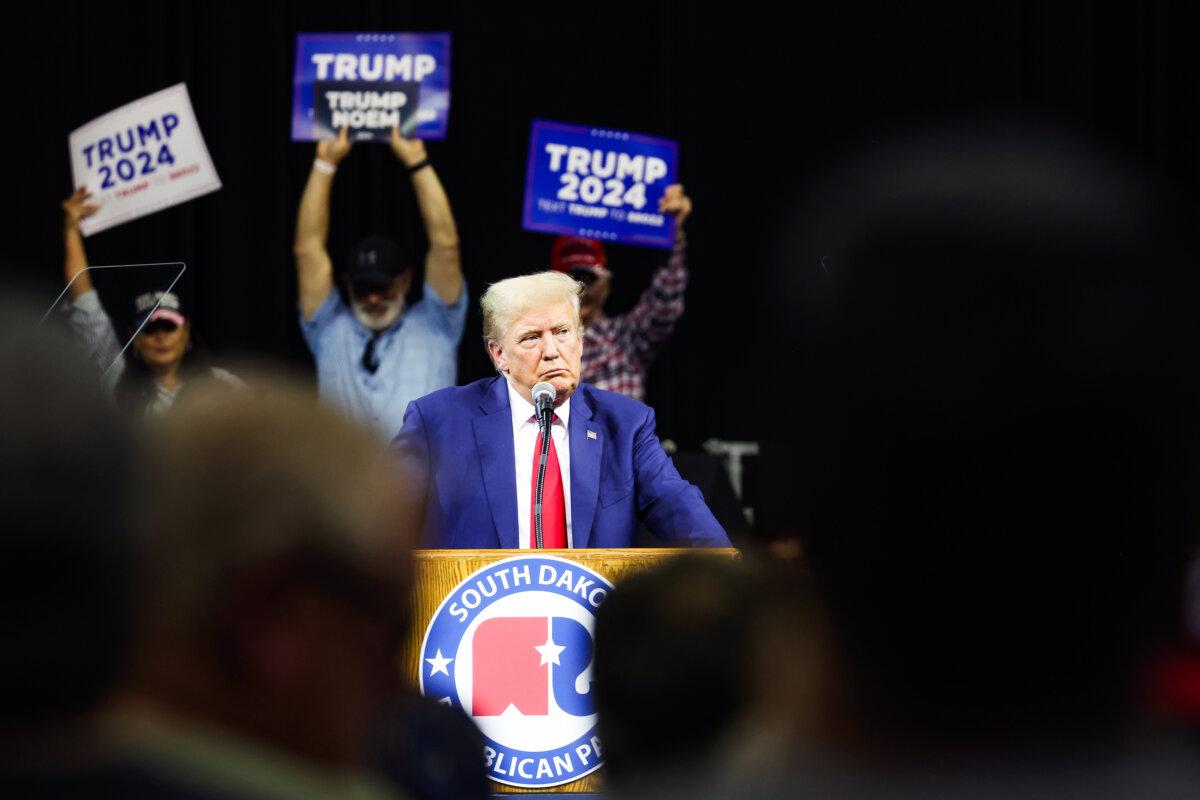Republican presidential candidate former President Donald Trump speaks at the Monument Leaders Rally hosted by the South Dakota Republican Party in Rapid City, S.D., on Sept. 8, 2023. (Scott Olson/Getty Images)
