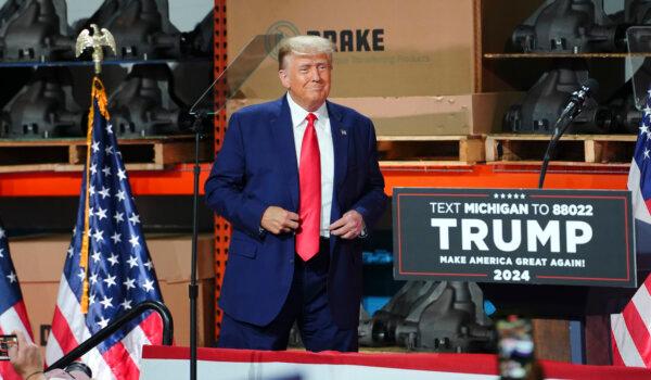 Former President Donald Trump speaks at an event in Clinton Township, Mich., on Sept. 27, 2023. (Madalina Vasiliu/The Epoch Times)