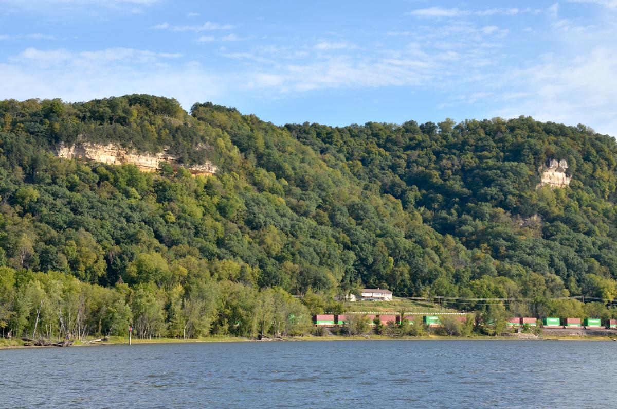 Bluffs along the Mississippi River show cliff faces that expose the sedimentary nature of the rock. (Kevin Revolinski)