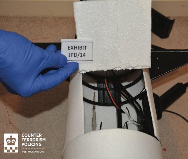 An undated image of a drone built by PhD student Mohamad Al Bared and found in the bedroom of his home in Coventry, England. (West Midlands Counter Terrorism Unit/PA.)