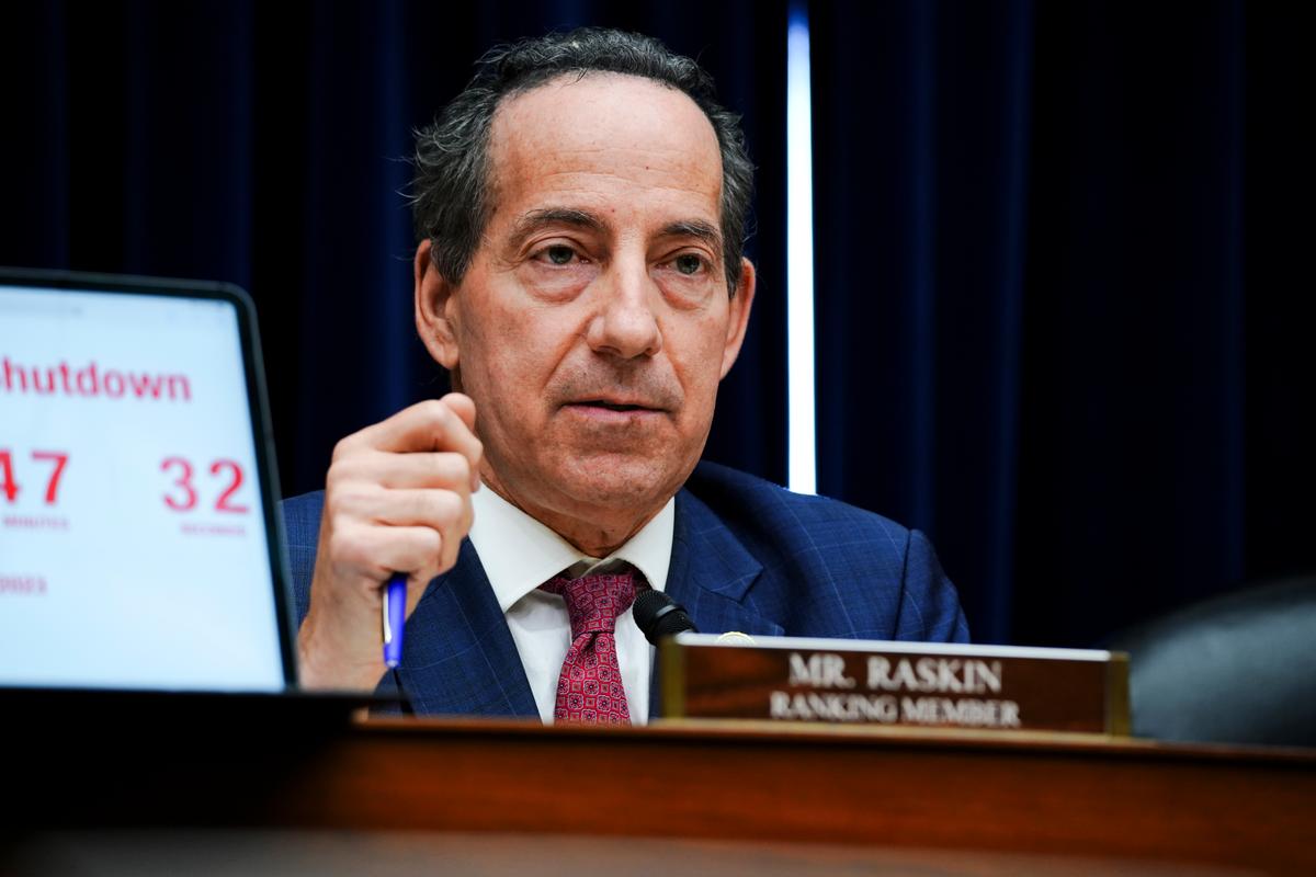 Rep. Jamie Raskin (D-Md.) speaks during a hearing for an impeachment inquiry for President Joe Biden in Washington on Sept. 28, 2023. (Madalina Vasiliu/The Epoch Times)