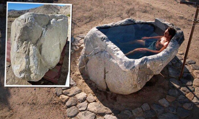 Man Finds 25,000-Pound Rock in Yard, Spends 6 Months Making Stone Bathtub—And the Results Are So Satisfying