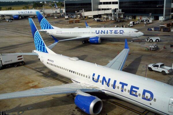 A United Airlines plane is pushed from the gate at George Bush Intercontinental Airport in Houston on Aug. 11, 2023. (David J. Phillip/AP Photo)