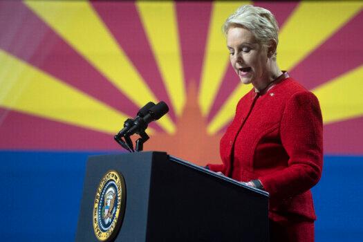  Ambassador Cindy McCain speaks prior to President Joe Biden’s remarks at the Tempe Center for the Arts in Tempe, Arizona, on Sept. 28, 2023. (Rebecca Noble/Getty Images)