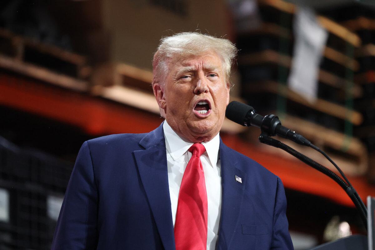 Former President Donald Trump speaks at a campaign rally in Clinton Township, Mich., on Sept. 27, 2023. (Scott Olson/Getty Images)