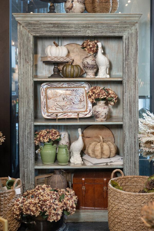 A French-country-inspired bookcase takes center stage, offering a picturesque canvas for seasonal delights. (Handout/TNS)