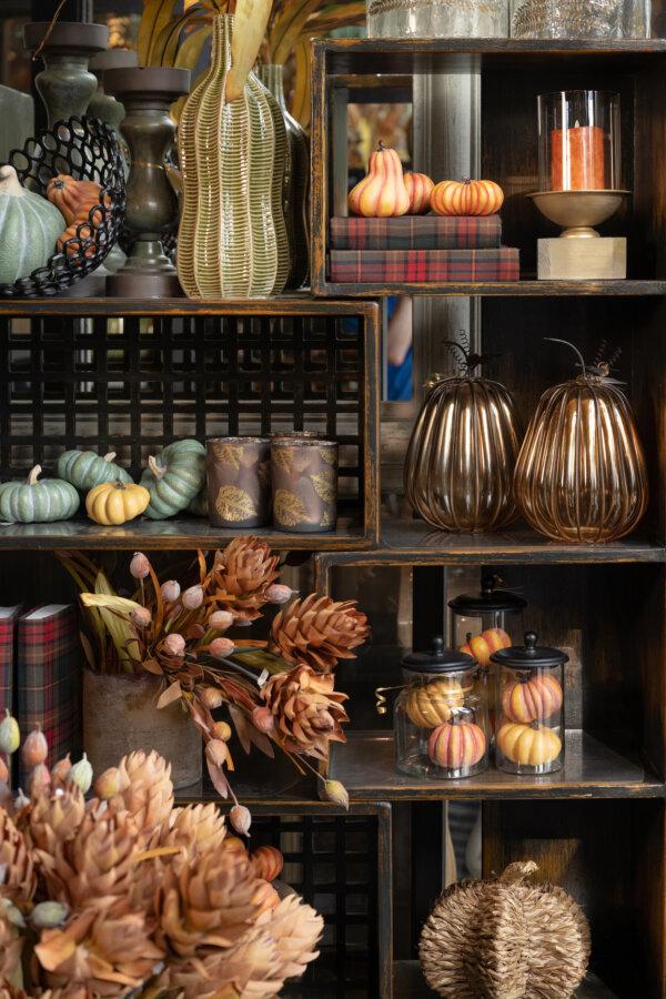 Shelves feature a delightful variety of pumpkins, creating a playful yet sophisticated seasonal theme that gracefully transitions from fall to Thanksgiving. (Handout/TNS)