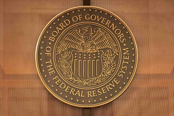 The seal of the Federal Reserve Board as it appears outside the Fed's William McChesney Martin Building in Washington on March 13, 2023. (Alex Wong/Getty Images)