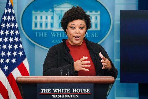 Office of Management and Budget Director Shalanda Young speaks at a press briefing at the White House in Washington on Sept. 29, 2023. (Madalina Vasiliu/The Epoch Times)