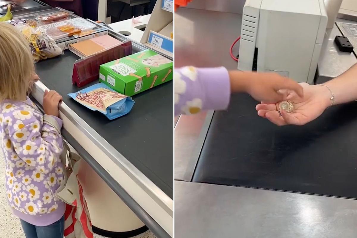 Harper Sutton-Jennings pays for her own very first purchase with her own money, and it was to buy treats, not for herself but for her elderly dogs. (Screenshot/Newsflare)