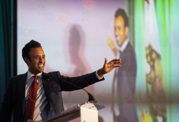  Presidential candidate Vivek Ramaswamy speaks at the 2023 CA GOP conference in Anaheim, Calif., on Sept. 30, 2023. (John Fredricks/The Epoch Times)