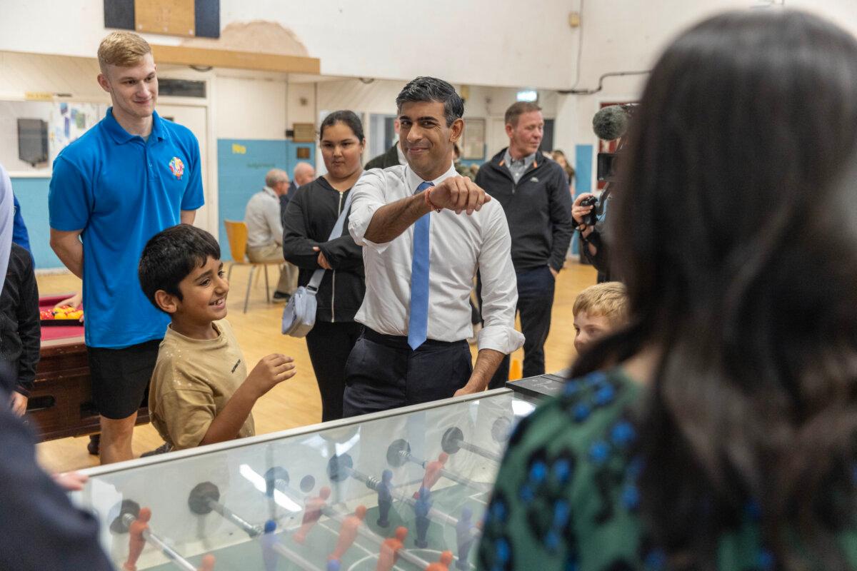 Prime Minister Rishi Sunak during a visit to Burnley Boys And Girls Club, Barden Playing Fields in Burnley, England, on Oct. 1, 2023. (Jack Hill/The Times via PA)