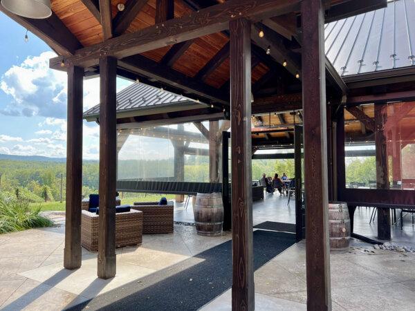  Cana Vineyard's timber-frame Sunset Pavilion tasting room offers sweeping views of its hillside vineyards and the rolling Bull Run Mountains. (Gretchen McKay/Pittsburgh Post-Gazette/TNS)