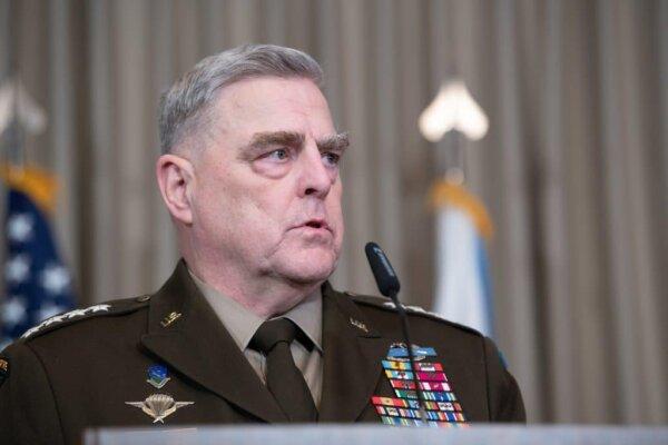 Army Gen. Mark A. Milley, chairman of the Joint Chiefs of Staff, participates in a joint press briefing at the close of the eighth Ukraine Defense Contact Group meeting at Ramstein Air Base, Germany, on Jan. 20, 2023. (Tech. Sgt. Jack Sanders, U.S. Air Force)