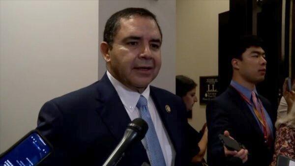 Rep. Henry Cuellar (D-Texas) speaks to reporters on Capital Hill on Oct. 3, 2023, a day after he was car-jacked in early October 2023. (CNN/Screenshot via NTD)
