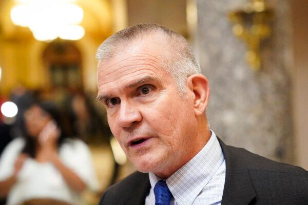 Rep. Matthew Rosendale (R-Mont.) speaks to reporters on Capitol Hill in Washington, on Oct. 3, 2023. (Madalina Vasiliu/The Epoch Times)