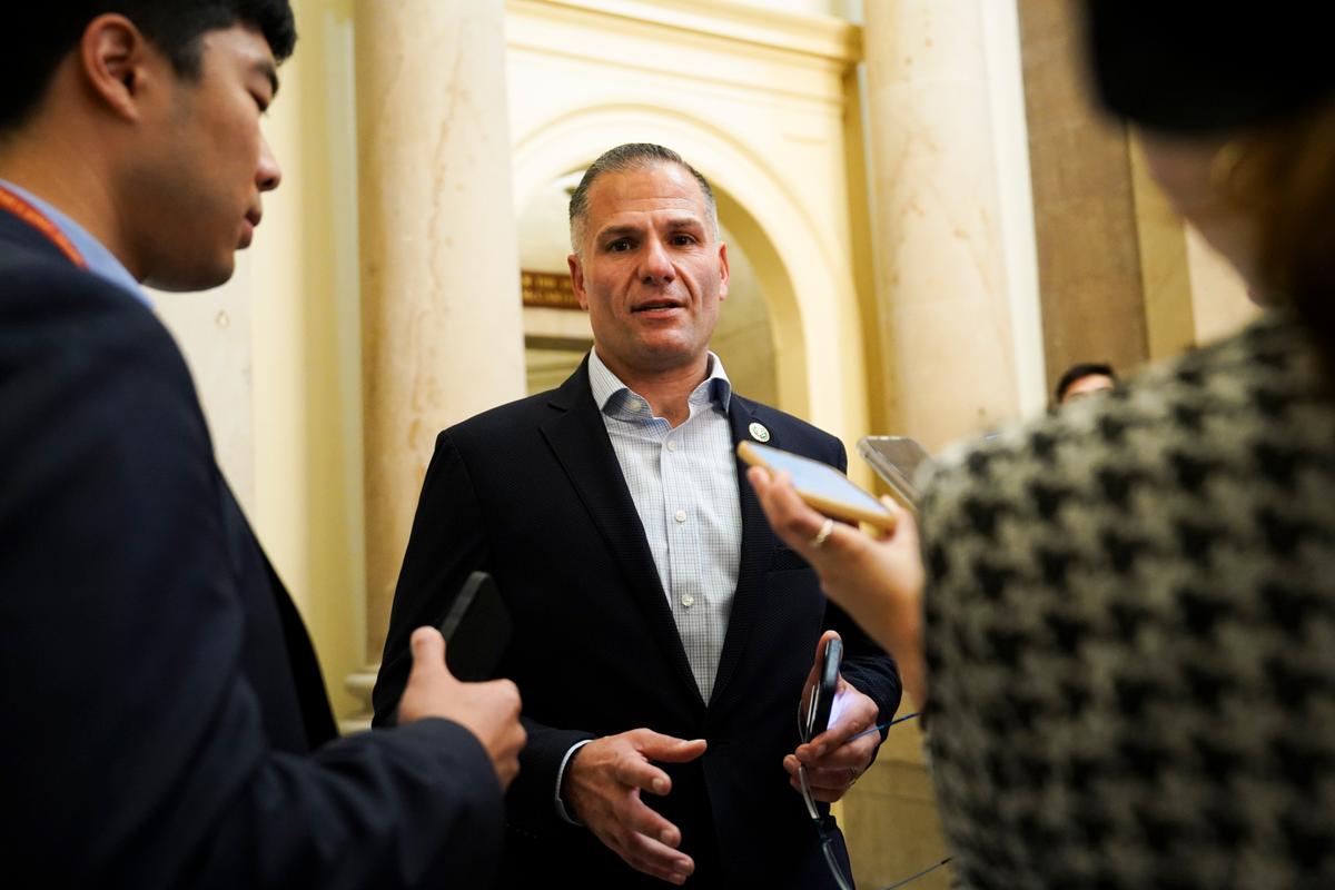 Rep. Marcus Molinaro (R-N.Y.) speaks to reporters in Washington on Oct. 4, 2023. (Madalina Vasiliu/The Epoch Times)