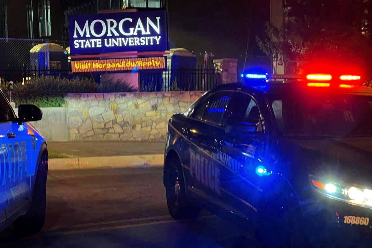Baltimore police respond to a shooting at Morgan State University in Balitmore on Oct. 3, 2023. (Jerry Jackson/The Baltimore Sun via AP)