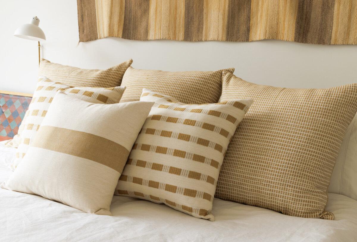 Bolé Road Textiles Coordinated Bed Pillows in Sand. (Tory Williams)