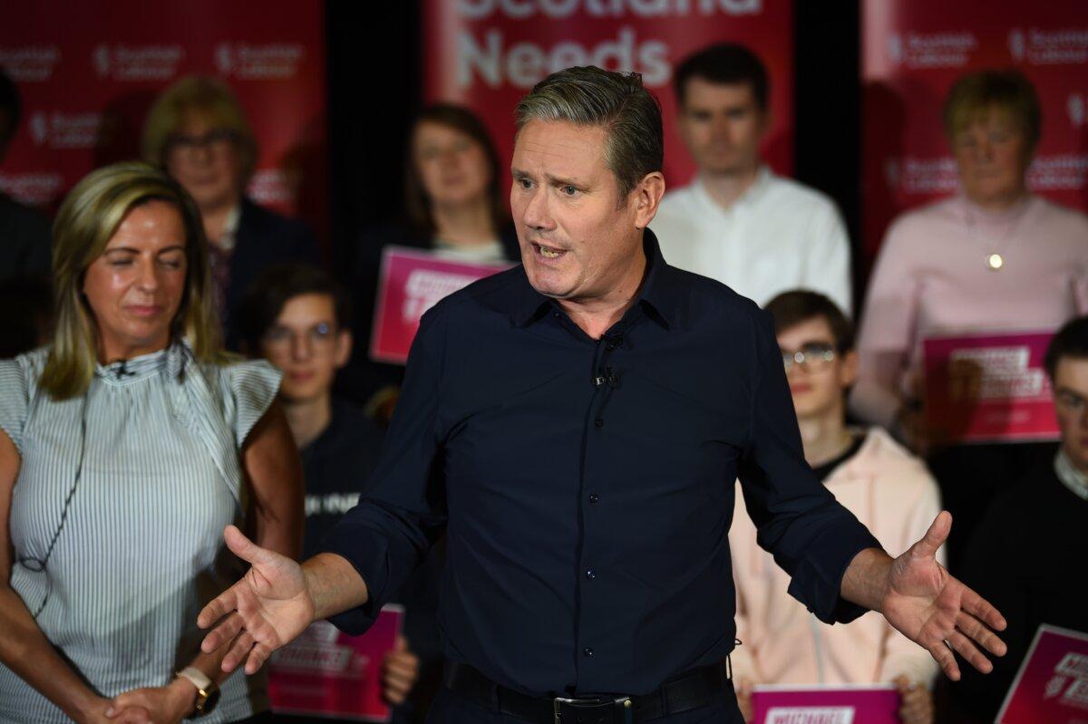 Labour leader Sir Keir Starmer at a party rally in Rutherglen ahead of the Rutherglen and Hamilton West by-election in England on Sept. 29, 2023. (Andy Buchanan/PA)