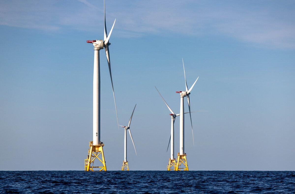  Wind turbines located at the Block Island Wind Farm near Block Island, R.I., on July 7, 2022. (John Moore/Getty Images)