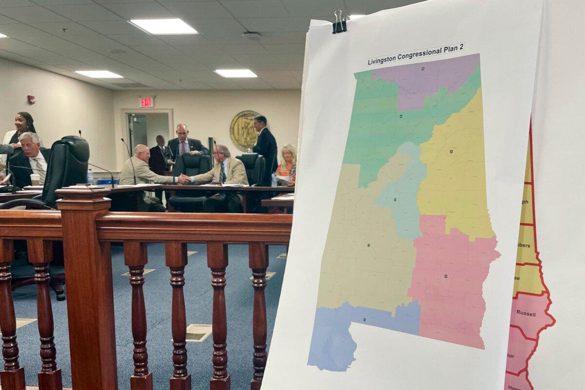 A map of a GOP proposal to redraw Alabama's congressional districts is displayed at the Alabama Statehouse in Montgomery on July 18, 2023. (Kim Chandler/AP Photo)