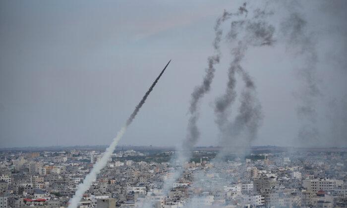 Gaza Skyline After Barrage of Rockets Launched Into Israel By Hamas