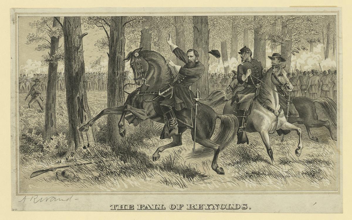 "The Fall of Reynolds," 1863, by Alfred Rudolph Waud. Library of Congress. (Public Domain)