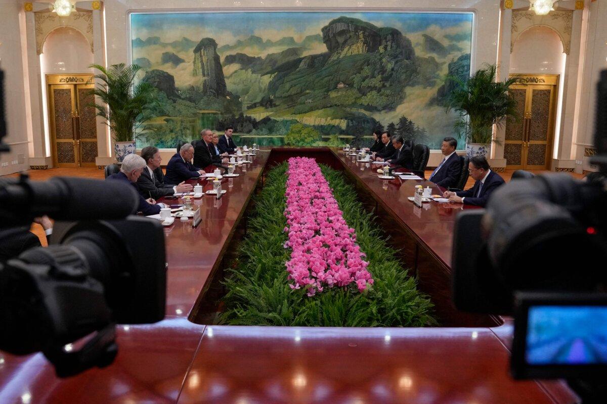 Chinese leader Xi Jinping (2nd R) and U.S. Senate Majority Leader Chuck Schumer (D-N.Y.) (3rd L) attend a bilateral meeting in Beijing on October 9, 2023. (Andy Wong/AFP via Getty Images)