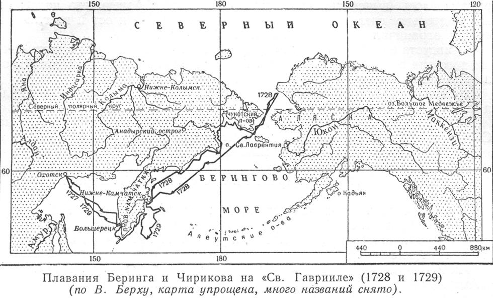 The path of the First Kamchatka Expedition, map by Vasily Berkh. (Public Domain)