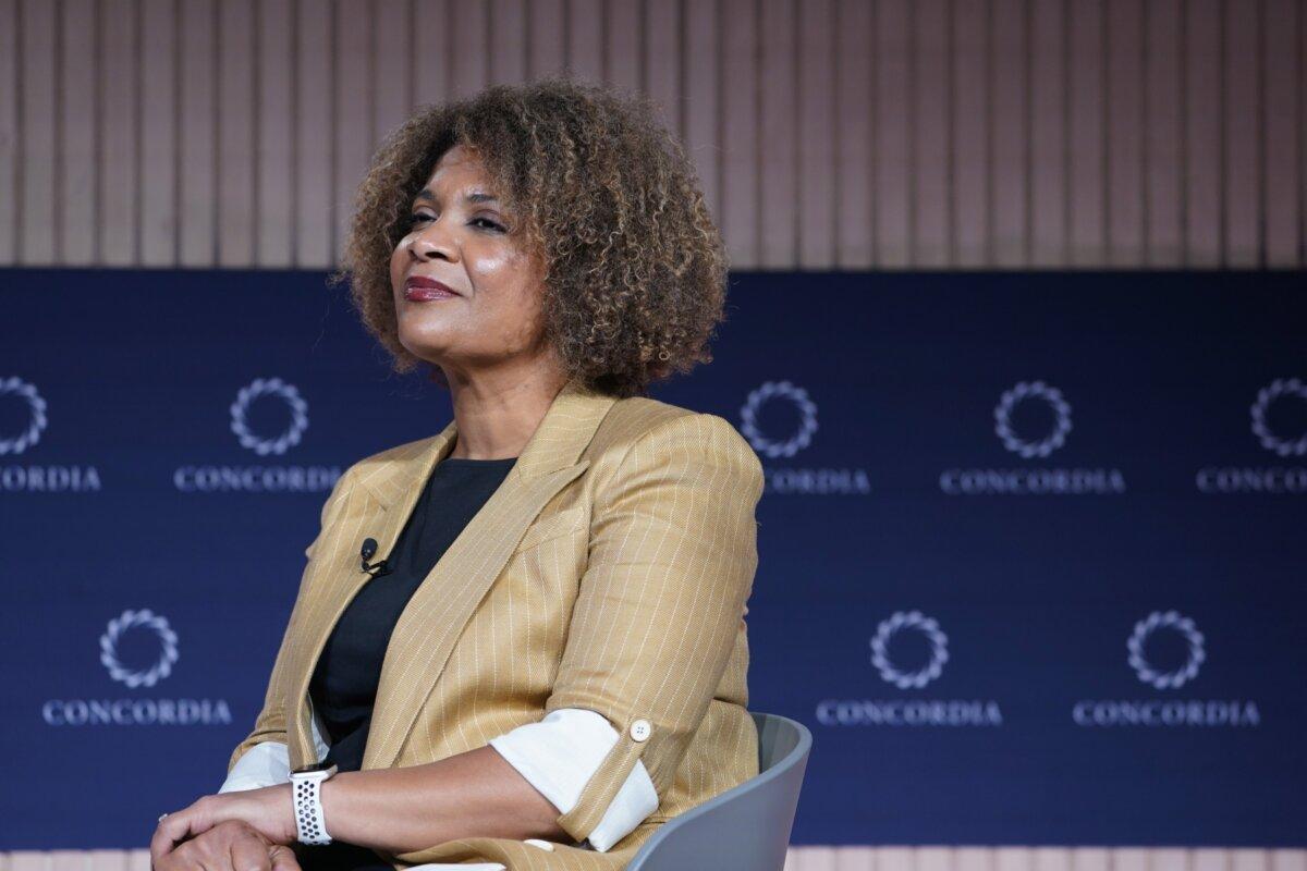 Fatima Goss Graves speaks during the 2023 Concordia Annual Summit at Sheraton New York, in New York City, on Sept. 20, 2023. (John Lamparski/Getty Images for Concordia Summit)