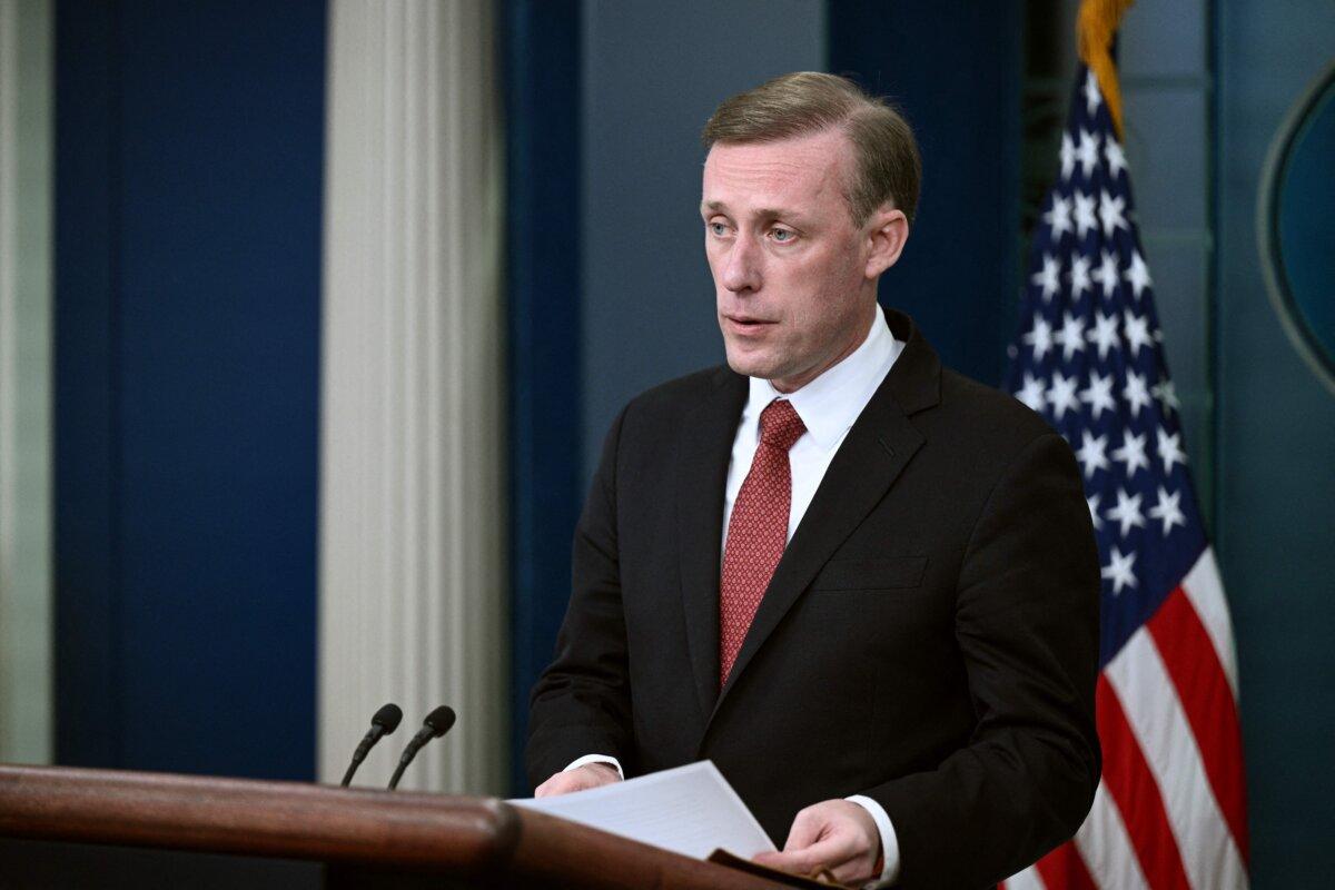 National security adviser Jake Sullivan speaks during the daily briefing in the Brady Press Briefing Room of the White House on Oct. 10, 2023. (Brendan Smialowski/AFP via Getty Images)