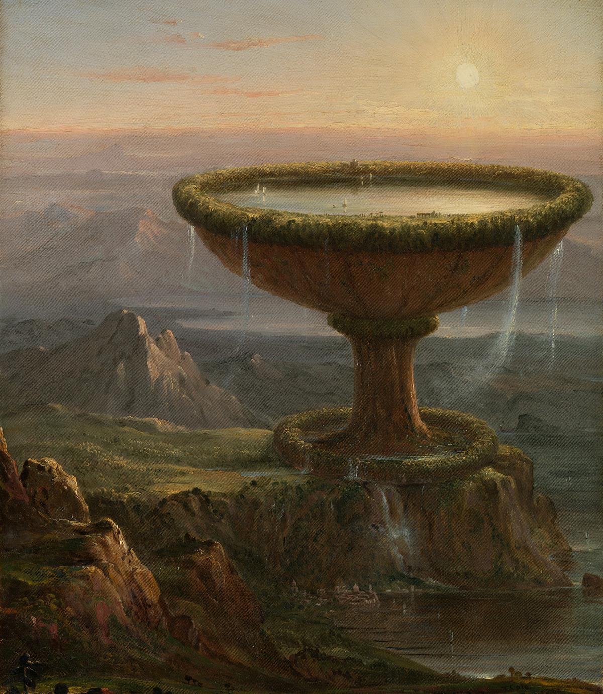 Thomas Cole’s painting, like perhaps the Bermudas do, represents a microcosmic, utopian culture contained in the giant chalice. "The Titan's Goblet," 1833, by Thomas Cole. Oil on canvas. The Metropolitan Museum of Art, New York City. (Public Domain)