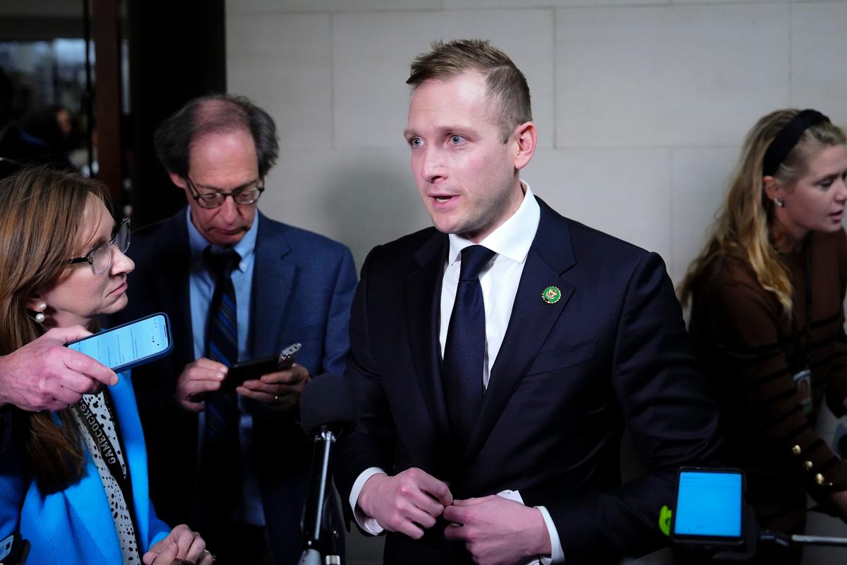 Rep. Max Miller (R-Ohio) speaks with reporters after the House Republicans nominated a House Speaker in Washington on Oct. 11, 2023. (Madalina Vasiliu/The Epoch Times)