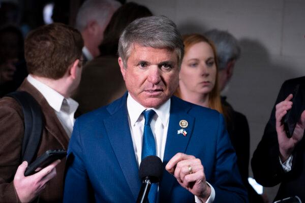 Rep. Michael McCaul (R-Texas.) speaks with reporters after the House Republicans meeting securing the GOP nomination for House Speaker in Washington on Oct. 11, 2023. (Madalina Vasiliu/The Epoch Times)