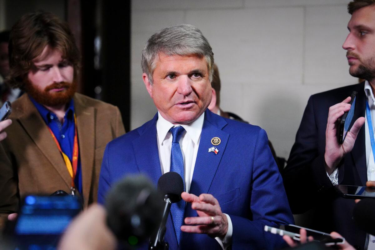 Rep. Michael McCaul (R-Texas.) speaks with reporters after the House Republicans meeting securing the GOP nomination for House Speaker in Washington on Oct. 11, 2023. (Madalina Vasiliu/The Epoch Times)