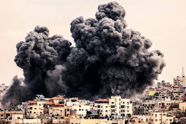 Smoke rises from an Israeli airstrike in retaliation for Hamas terror attacks, in Gaza City on Oct. 9, 2023. (Mahmud Hams/AFP via Getty Images)