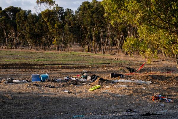 Personal belongings are left on the ground on Oct. 11, 2023, at the site of the Supernova party where hundreds were killed and dozens taken days earlier by Hamas terrorists near the border with Gaza, near Kibbutz Be'eri, Israel. (Alexi J. Rosenfeld/Getty Images)