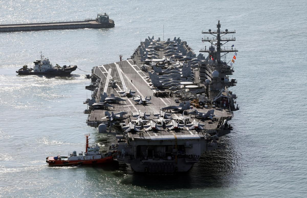 US Aircraft Carrier Arrives in South Korea as North’s Leader Kim Exchanges Messages With Putin