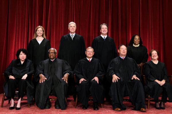 United States Supreme Court Justices pose for their official portrait at the Supreme Court in Washington on Oct. 7, 2022. (Alex Wong/Getty Images)