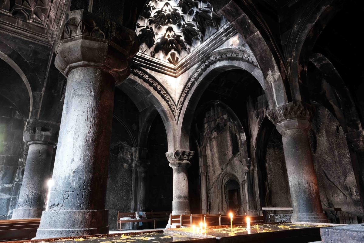 Inside the gavit of Geghard Monastery in Armenia. (Kirill Skorobogatko/Shutterstock)