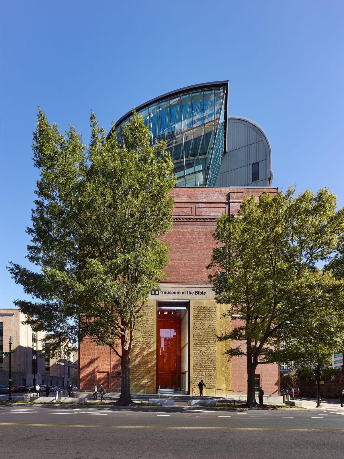 Two 40-foot bronze doors greet visitors to Museum of the Bible located in downtown D.C.<br/>(Copyright Museum of the Bible)