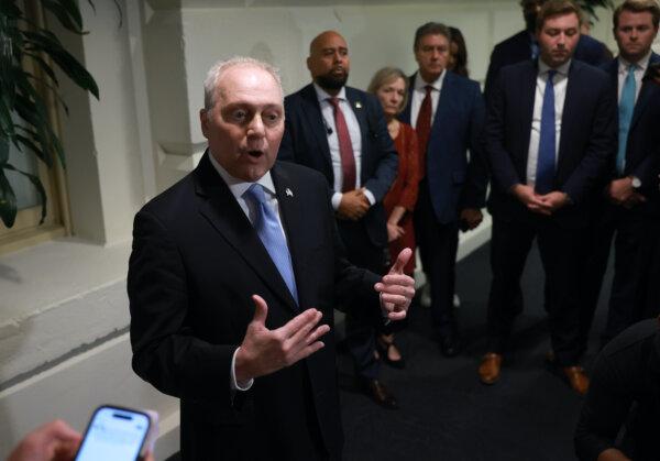 U.S. House Majority Leader Steve Scalise (R-La.) announces he is taking his name out of the running for U.S. House speaker in Washington on Oct. 12, 2023. (Joe Raedle/Getty Images)